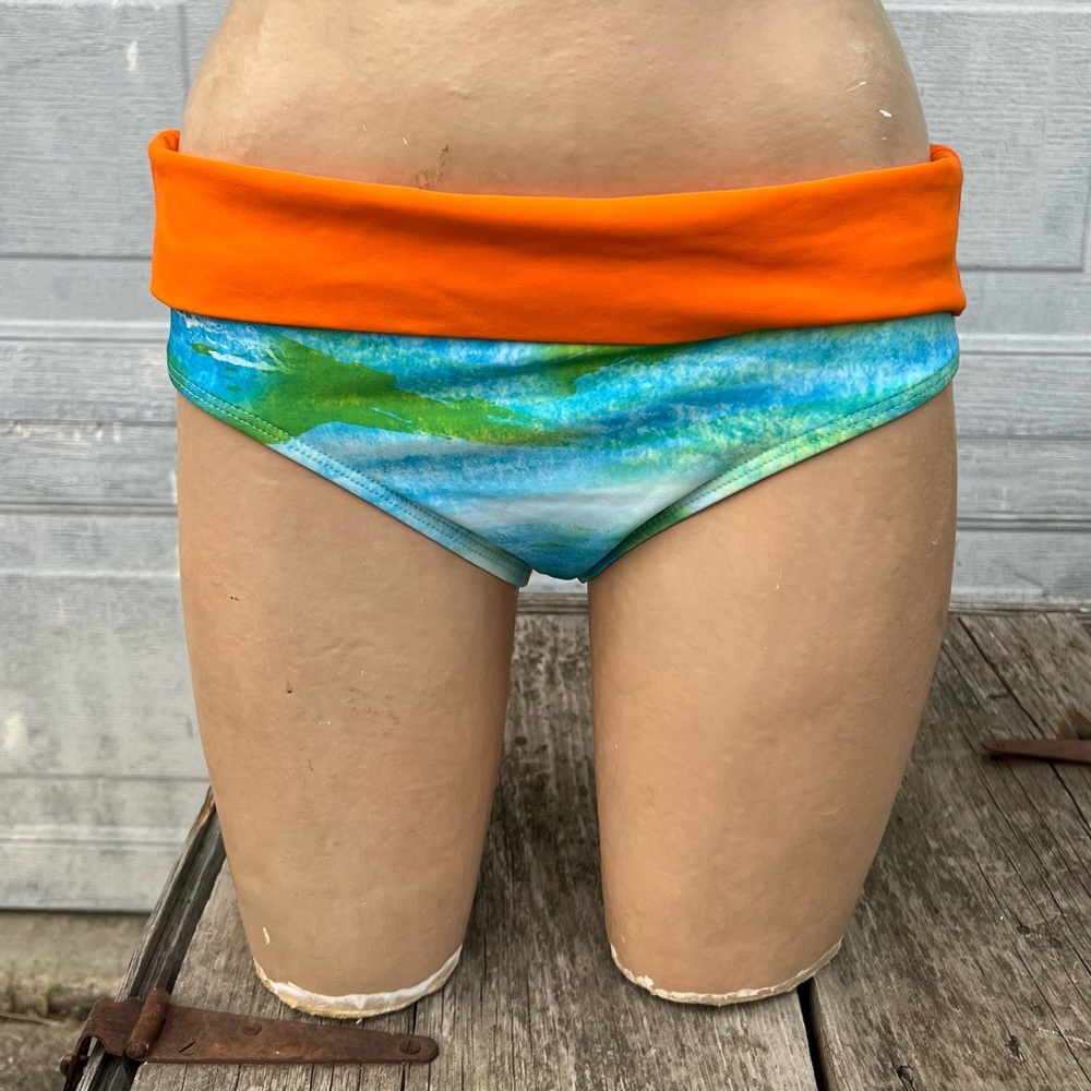 - Athena Next Retro Foldover Banded Watercolor Bikini Bottom! NEW!